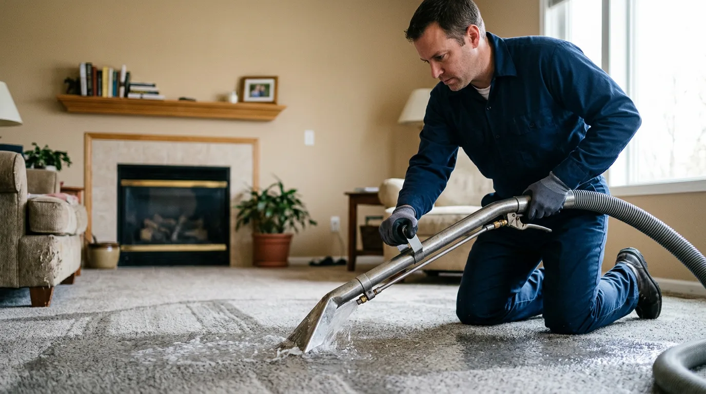 Water damage restoration technician working near Belleville, MI